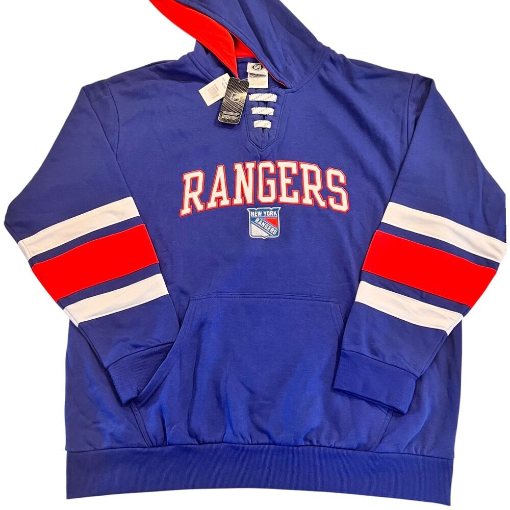 NHL Official New York Rangers Jersey Style Hoodie Lace-Up Sweatshirt XL - XXL